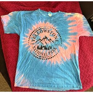 Yellowstone National Park Tie Dye Graphic T-Shirt Kids Blue Orange Souvenir Tee